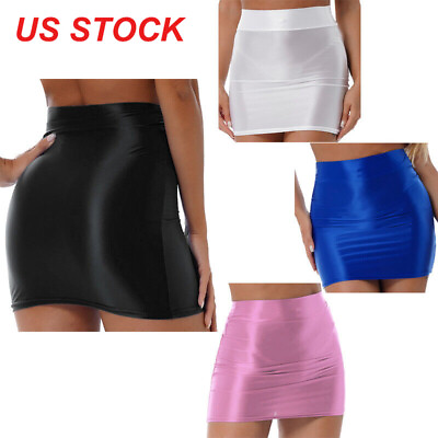 Sexy Women#x27;s Glossy Stretch Pencil Skirt High Waist Bodycon Miniskirt Clubwear $7.99