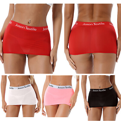 #ad US Womens Bodycon Mini Skirts See Through Stretch Pencil Micro Skirts Nightwear $8.99
