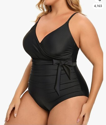 #ad *NWT* Daci Women One Piece Swimsuit High Waisted Tummy Control Black Med #89 $13.94