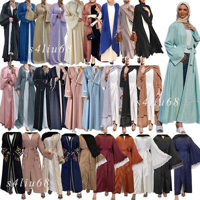 #ad #ad Dubai Open Cardigan Abaya Muslim Women Maxi Dress Kaftan Robe Turkish Islamic C $67.33