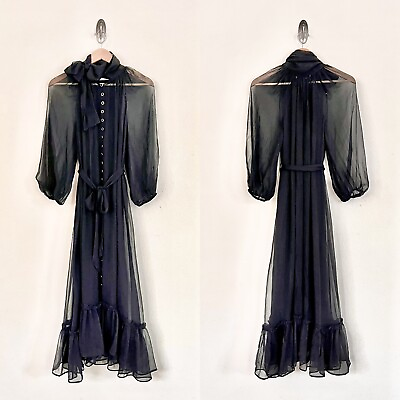 #ad ZIMMERMANN Espionage 100% Silk Tie Neck Long Sleeve Belted Black Maxi Dress XS $699.00