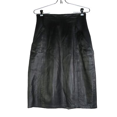 Lanna Bergdorf Goodman New York Black Leather Skirt Women#x27;s Size 28 Dry Clean $48.50