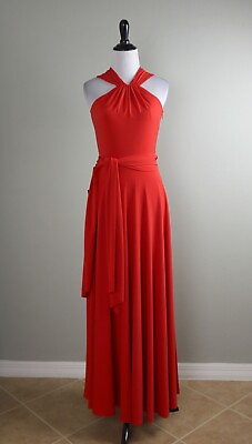 #ad ANN TAYLOR NWT $189 Solid Red Stretch Belted Halter Maxi Evening Dress Size 10 $49.99