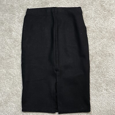 #ad Zara Woman Basic Collection Black Pencil Skirt Front Slit Thick Stretch M NICE $14.99
