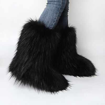 #ad Faux Fur Boots for Women Fuzzy Fluffy Furry Round Toe Winter Snow Boots US Size $43.69