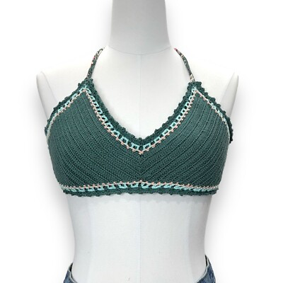 #ad Xhilaration Crochet Bikini Top Womens Large Green Tie Back Beach Boho $14.99