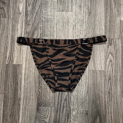#ad Kaohs Womens Swimsuit Bottoms Medium Black Brown Zebra Print Bikini $15.99
