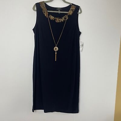#ad Dark Navy Dress with Paisley Neckline amp; Removable Necklace Cocktail Size 14 $24.94