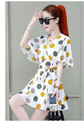 #ad Womens Two piece Dress Chiffon Summer Elegant Printed A Line With Shorts Dresses $23.75