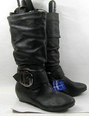 #ad BLACK 1.5quot;hidden wedge heel Round Toe knee Boots WOMEN Size 7 $11.69