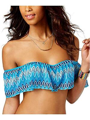 #ad Hula Honey Womens Festival Dream Crochet Off Shoulder Blue Swimsuit Bikini Top L $6.80
