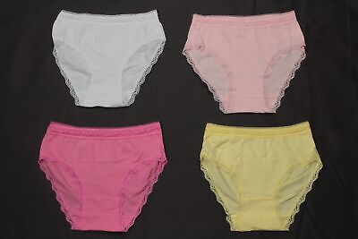 #ad #ad Girl#x27;s Underwear Bikini 4 Pair Lace Trim Soft Cotton Panties Assorted Large 8 10 $9.99