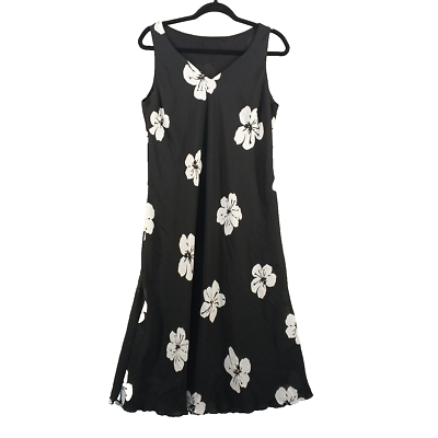 #ad Black Floral Dress Size L Sleeveless V Neck Pull on $15.62