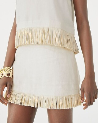 #ad J.CREW COLLECTION $228 Fringe Trim 100% Linen Mini Lined Skirt in Ivory Size 4 $39.99