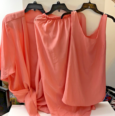 Aries Peach Pink 3 Piece Skirt Jacket Top Set Woman’s Plus Size XXL M#299 $29.99