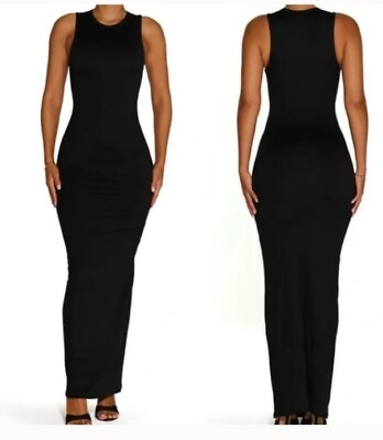 #ad Naked Wardrobe S Maxi Dress Black Long Sleeveless High Neck Stretch NEW NWT $47.59