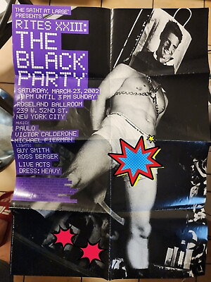 #ad Rare 2002 RITES XXIII THE BLACK PARTY NYC POSTER TWO SIDED GAY SAINT CLUB LGBTQ $199.00