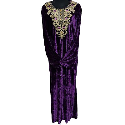 #ad Women Velvet Long Sleeve Maxi Dress Kaftan Farasha Abaya Robe Jilabiya GBP 28.49