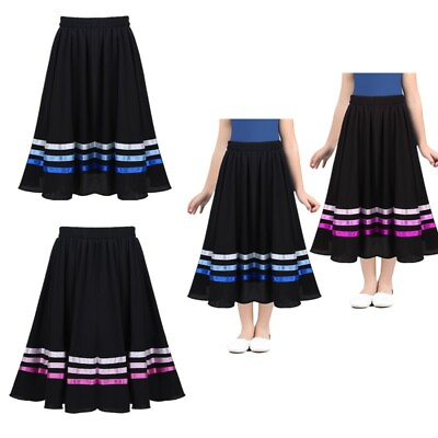 #ad Kids Girls Chiffon Elastic Waist Ribbons Full Circle Skirt Dancewear Daily Wear $15.45