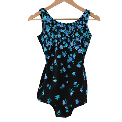 #ad Vintage Ceeb Swimsuit One Piece Skirt Tropical Floral Sz 10 Black Floral $22.38