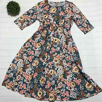#ad Long Modest Spring Summer Floral Half Sleeve Midi Dress Women’s Size Medium $29.00