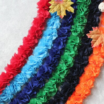 #ad 10 Yards 3D Flower Chiffon Cluster Ruffles Trim DIY Dress Applique Ribbon Crafts $21.86