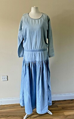 Vintage Womens Denim Dress Tiered Long Sleeve dress maxi Medium 10 12 GBP 20.00