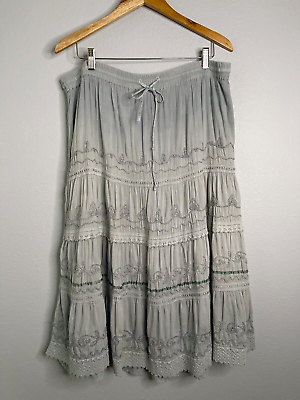 #ad Sakkas Women#x27;s OS Dusty Blue Embroidered Flowy Maxi A Line Long Bohemian Skirt $23.98