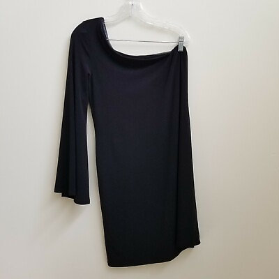#ad Andrea Behar Dress Womens Size Medium One Shoulder Black Mini Lined Party Dress $17.97