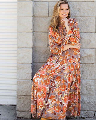 Easel Clothing Womens Boho Floral Maxi Dress in Mushroom New S L ED18072 $44.99
