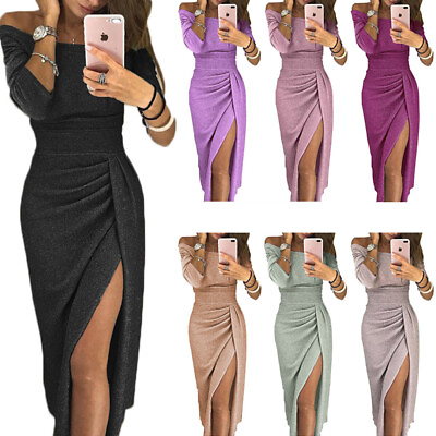 #ad Womens Maxi Formal Dresses Ladies Glitter Party Off Shoulder Evening Dress Long $19.90