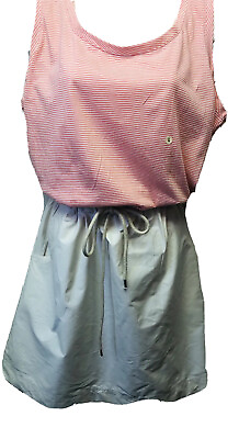 #ad New Bass Women L Striped Top Khaki Blouson Tank Summer Sun Dress $74 $27.16
