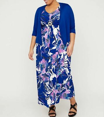 #ad Catherines Plus Blue Floral MEDALLION TWIST MAXI DRESS 1X 18 20W $69.99