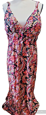 #ad NWT As You Wish Pink Floral Tropical Spaghetti Strap Maxi Dress 2X Hawaiian Knot $20.90