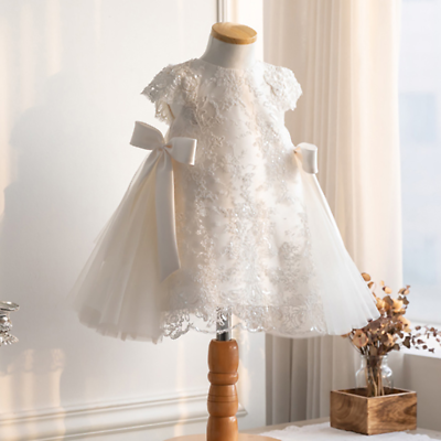 #ad Summer Girl Cute Sweet White Lace Bow Mesh Tutu Dress Princess Birthday Dress $55.57