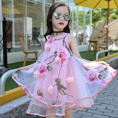 #ad Summer Girls Flower Dress Kids Beach Dresses Chiffon Kids Dresses Floral Clothes $35.51