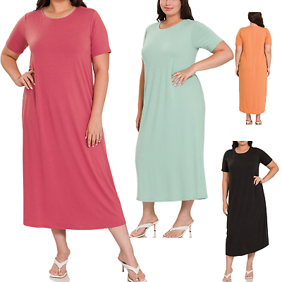 #ad Zenana Women Plus Short Sleeve Round Neck Maxi Dress 1X 2X 3X $13.99