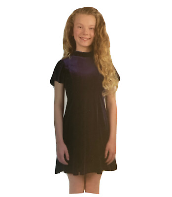 #ad Girls Dress Size 10 12. Navy Blue Velvet Party Dress. Short Sleeve. $14.95