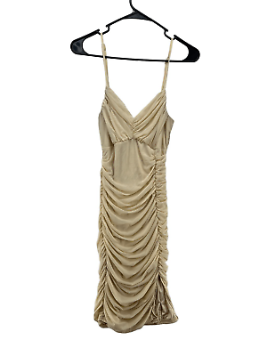#ad Privy Bodycon Dress Size Medium Nude Beige Ruched Cocktail Dress Midi Stretch $19.76