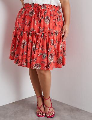 #ad US 28 Plus Size Womens Skirts Midi Summer Red Floral A Line $79.99