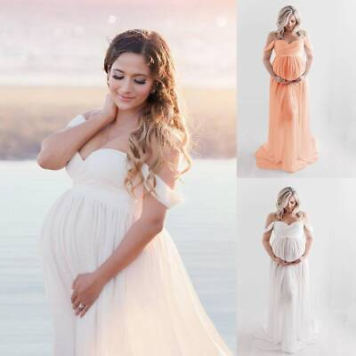 #ad Women Off Shoulder Pregnant Maxi Dress Maternity Photo Shoot Photography Gown $24.99