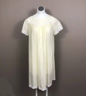 #ad Sears Vintage Delicate Yellow Flower Embroidered Night Gown Sz 32 34 $19.00