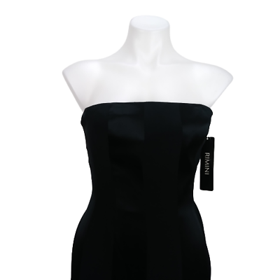 Rimini Women 12 Petite Evening Gown Black Strapless Triacetate Blend 00859 $146.88