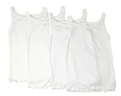 #ad 4pk Girls White Spaghetti Straps Tank Tops Undershirts Toddler Preteen Size 1 12 $16.99