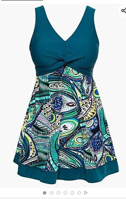 Bathing Suit Summer 4XL Plus Summer Mae Womens Teal Paisley One Piece Yang $36.99