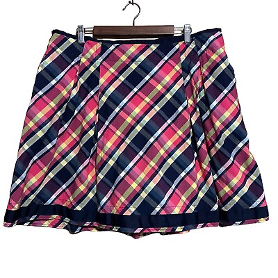 #ad LL Bean Pleated Cotton Plaid Skirt Pockets Lined Spring Plus Size 18 Preppy Vtg $55.95