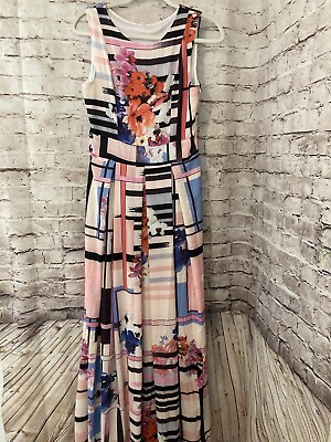 #ad Women#x27;s Maxi Dress Medium Pink Floral Full Length Flowy Lined Sleeveless Long $18.99
