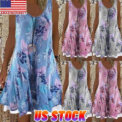 Plus Size Women Summer Holiday Dresses Ladies Boho Beach Loose Floral Sundress $7.57