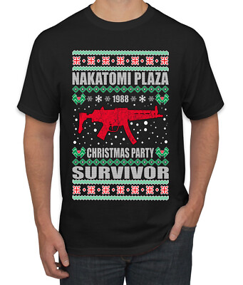 Christmas Party Survivor Nakatomi Plaza 1988 Ugly Christmas Men#x27;s T Shirt $16.99