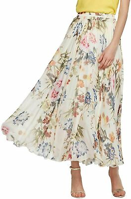 #ad Women#x27;s Elegant Summer Full Length Boho Floral Print Pleated Chiffon Skirt $19.99